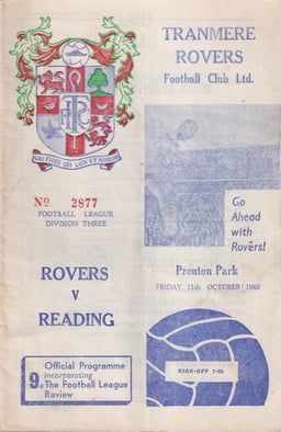 Tranmere Rovers v Reading Match Programme 1968-10-11